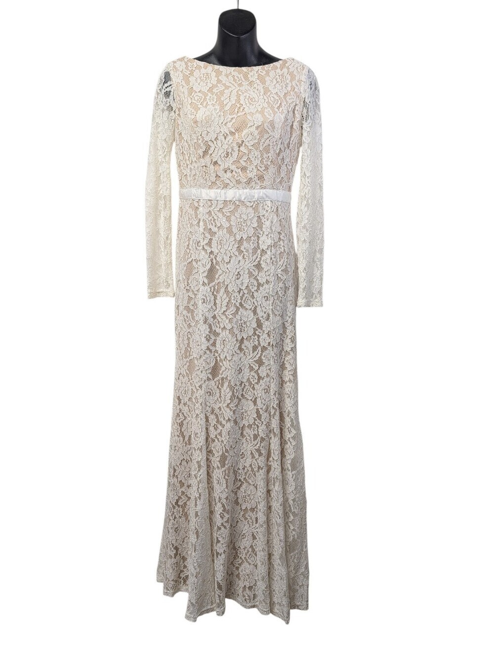 Lulus White Floral Lace Long Sleeve Maxi Dress NWT Sz M Belt Wedding Formal Gown